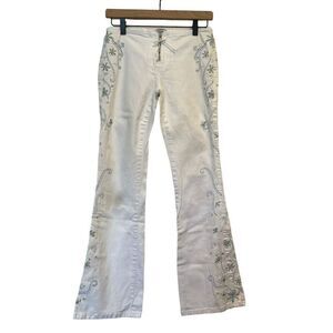Z. Cavaricci Vintage Embroidered White Boot Cut Exposed Zipper Jeans Size 5